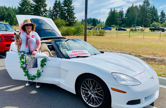Tess Faughn heads up the Yelm Prairie Days parade as the Grand Marshall